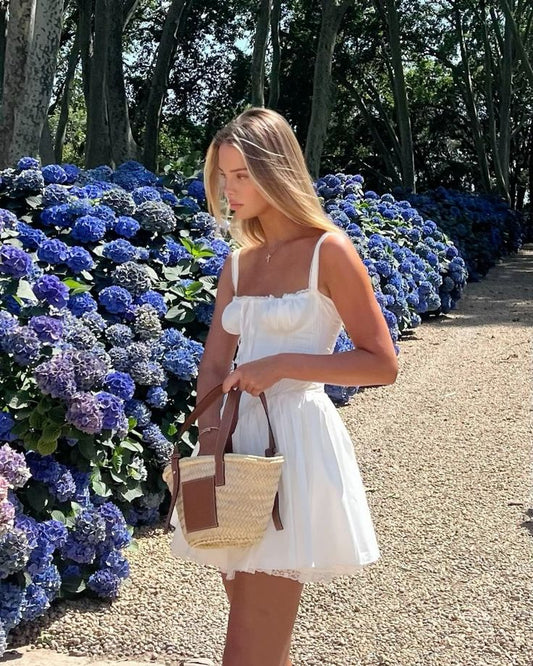 Vestidos de fiesta cortos de gasa blanca con tirantes finos, corte A, para octavo grado, semi formales, para escuela secundaria, cóctel, DH1614