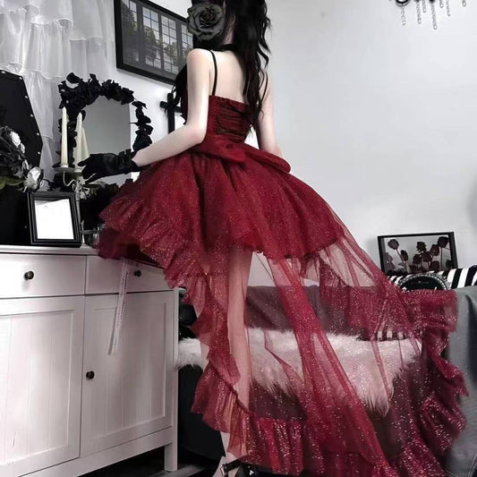Vestido de fiesta corto con tirantes finos color burdeos, minivestido formal para octavo grado, vestido de cóctel para secundaria, atuendos Hoco, vestido Lolita DH1617