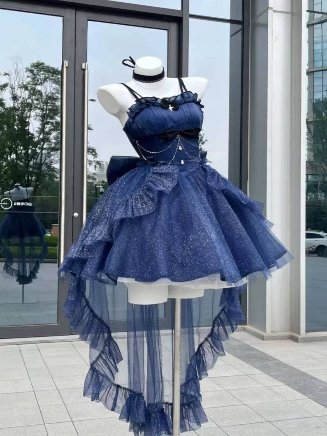 Vestido de fiesta con tirantes finos, estilo gótico azul marino, para 8.º grado, de cóctel, para secundaria, estilo Hoco, estilo Lolita, DH1620