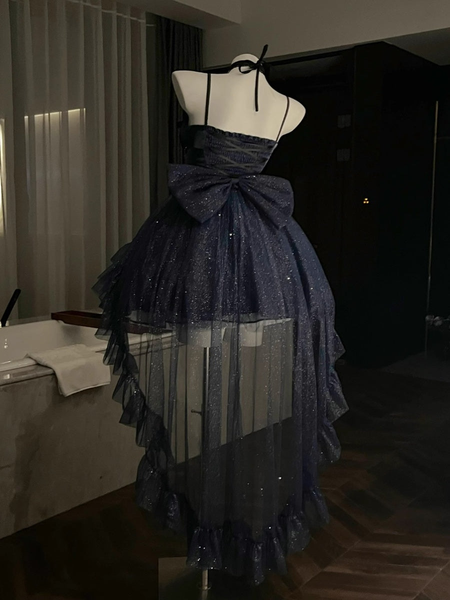 Vestido de fiesta con tirantes finos, estilo gótico azul marino, para 8.º grado, de cóctel, para secundaria, estilo Hoco, estilo Lolita, DH1621