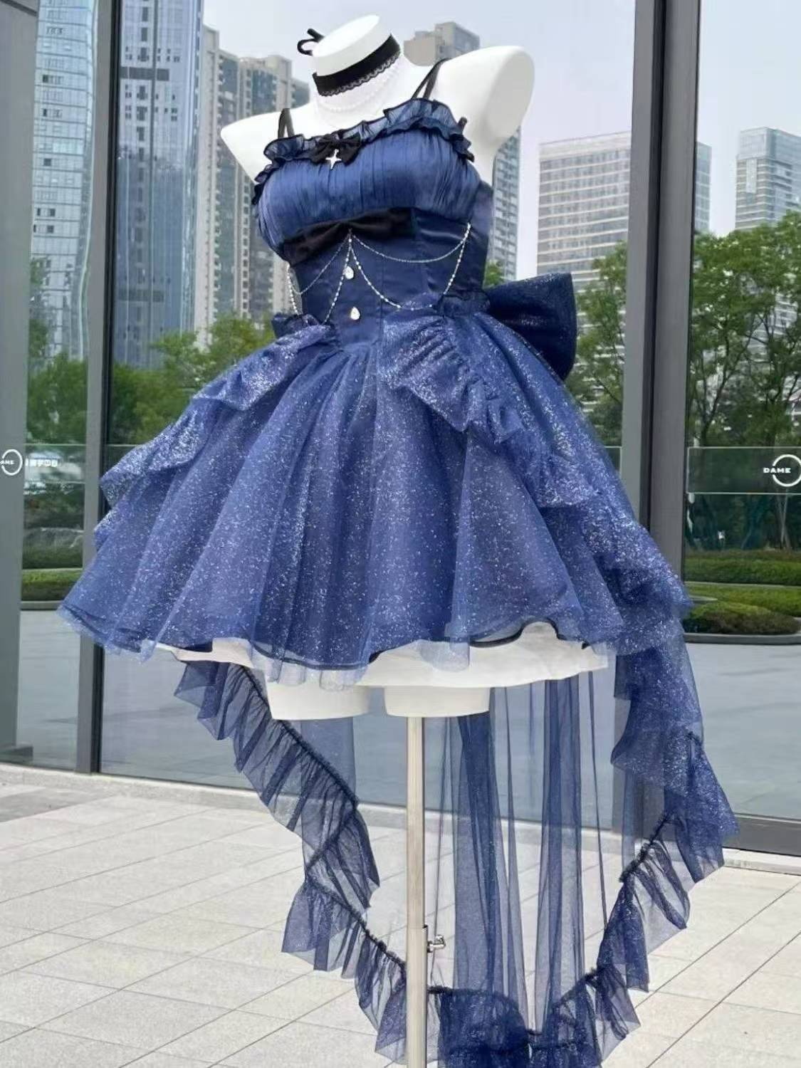 Vestido de fiesta con tirantes finos, estilo gótico azul marino, para 8.º grado, de cóctel, para secundaria, estilo Hoco, estilo Lolita, DH1621