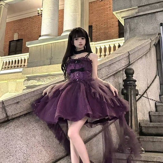 Vestido gótico de fiesta con tirantes finos, color uva, gótico, para 8.º grado, cóctel, escuela secundaria, estilo Hoco, lolita, DH1622