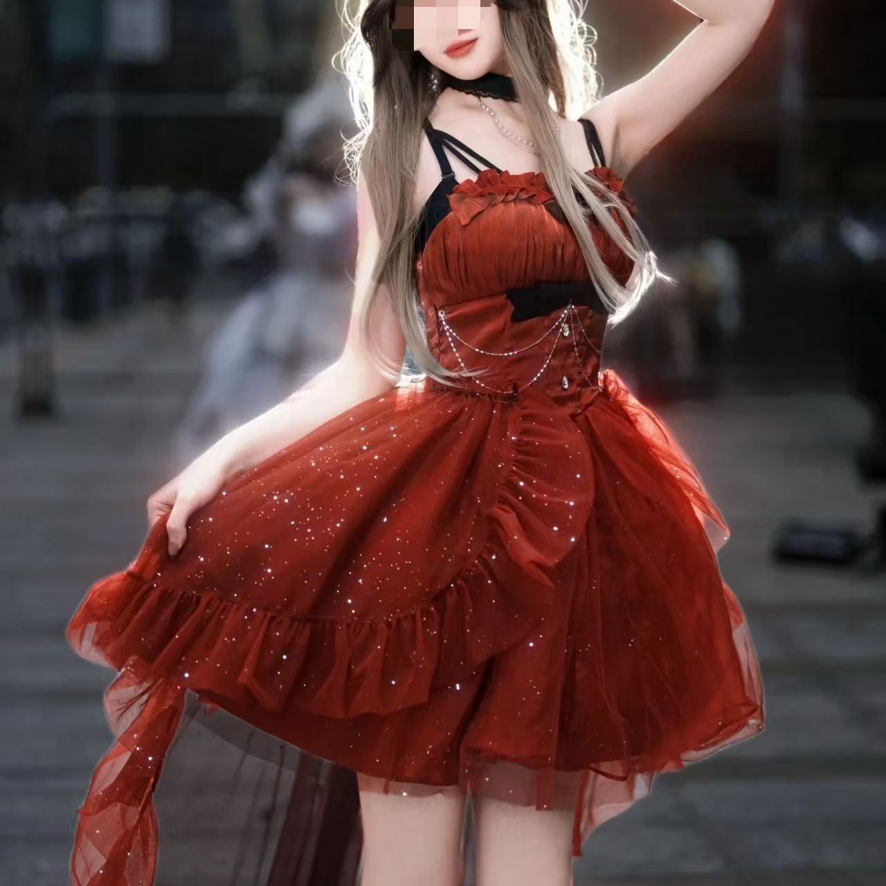Vestido gótico de fiesta con tirantes finos en color burdeos, estilo gótico, para 8.º grado, de cóctel, para secundaria, estilo Hoco, lolita, DH1623