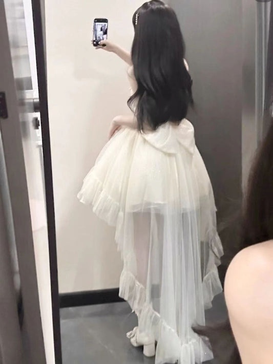 Vestido gótico de fiesta con tirantes finos de tul, corto, mini, formal, para octavo grado, cóctel, escuela secundaria, trajes Lolita DH1624