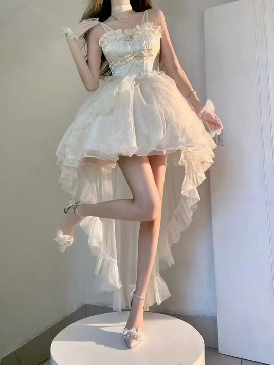 Vestido gótico de fiesta con tirantes finos de tul, corto, mini, formal, para octavo grado, cóctel, escuela secundaria, trajes Lolita DH1624