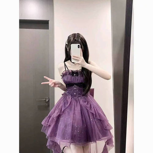 Vestido de fiesta con tirantes finos, estilo gótico, color uva, para 8.º grado, cóctel, escuela secundaria, estilo lolita, DH1628