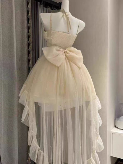 Vestido gótico de fiesta con tirantes finos color marfil, para 8.º grado, de regreso a casa, para secundaria, estilo hoco, trajes Lolita DH1630