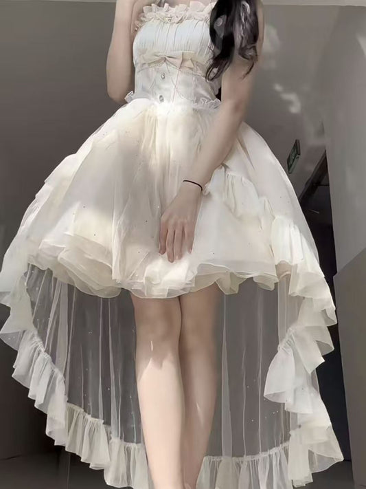 Vestido gótico de fiesta con tirantes finos color marfil, para 8.º grado, de regreso a casa, para secundaria, estilo hoco, trajes Lolita DH1630