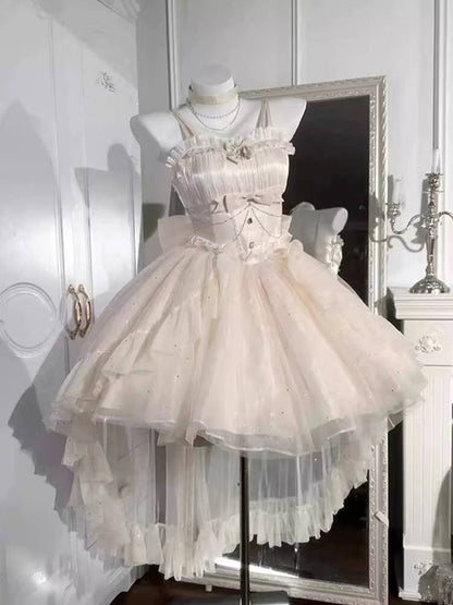 Vestido gótico de fiesta con tirantes finos color marfil, para 8.º grado, de regreso a casa, para secundaria, estilo hoco, trajes Lolita DH1630