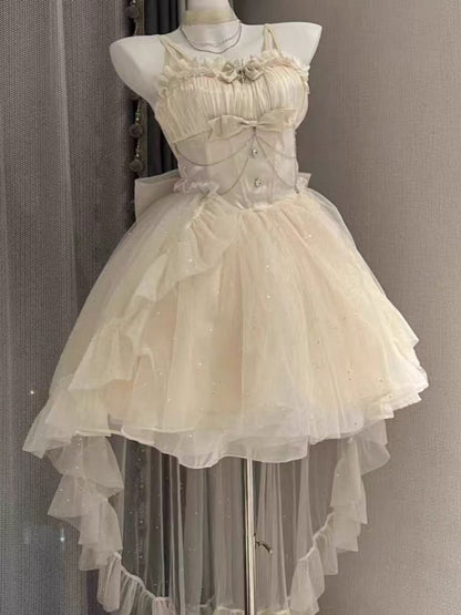 Vestido gótico de fiesta con tirantes finos color marfil, para 8.º grado, de regreso a casa, para secundaria, estilo hoco, trajes Lolita DH1630
