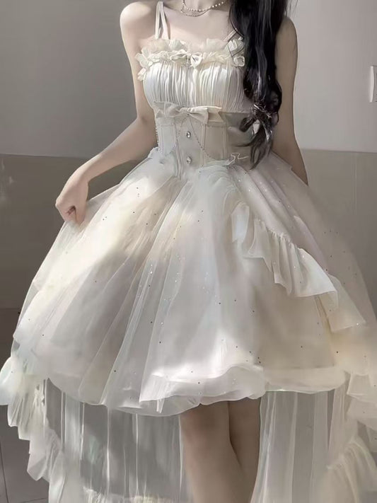 Vestido gótico de fiesta con tirantes finos color marfil, para 8.º grado, de regreso a casa, para secundaria, estilo hoco, trajes Lolita DH1630