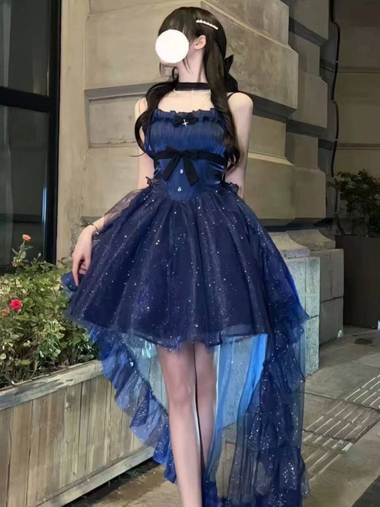 Sweet Ball Gown Spaghetti Straps Tulle Navy Blue Gotica Formal 8th Grade Homecoming Dresses Middle School Lolita Dress Hoco Outfits Lolita Outfit DH1632