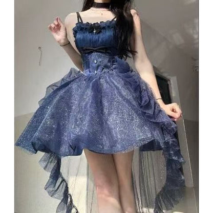 Sweet Ball Gown Spaghetti Straps Tulle Navy Blue Gotica Formal 8th Grade Homecoming Dresses Middle School Lolita Dress Hoco Outfits Lolita Outfit DH1632