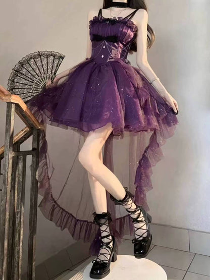 Vestido de fiesta gótico con tirantes finos, color uva, corto, mini, formal, para octavo grado, cóctel, escuela secundaria, estilo Hoco, vestido Lolita DH1641