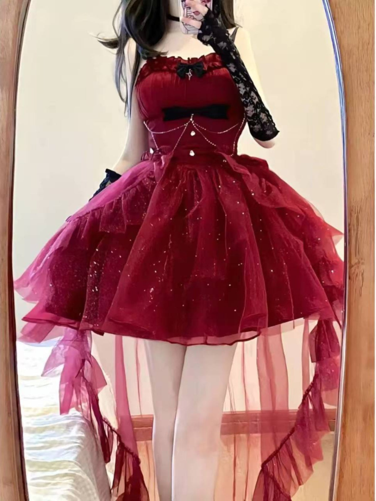 Vestido gótico de fiesta con tirantes finos color burdeos, corto, mini, formal, para octavo grado, vestido de lolita para secundaria, atuendos de cumpleaños, atuendo lolita DH1639