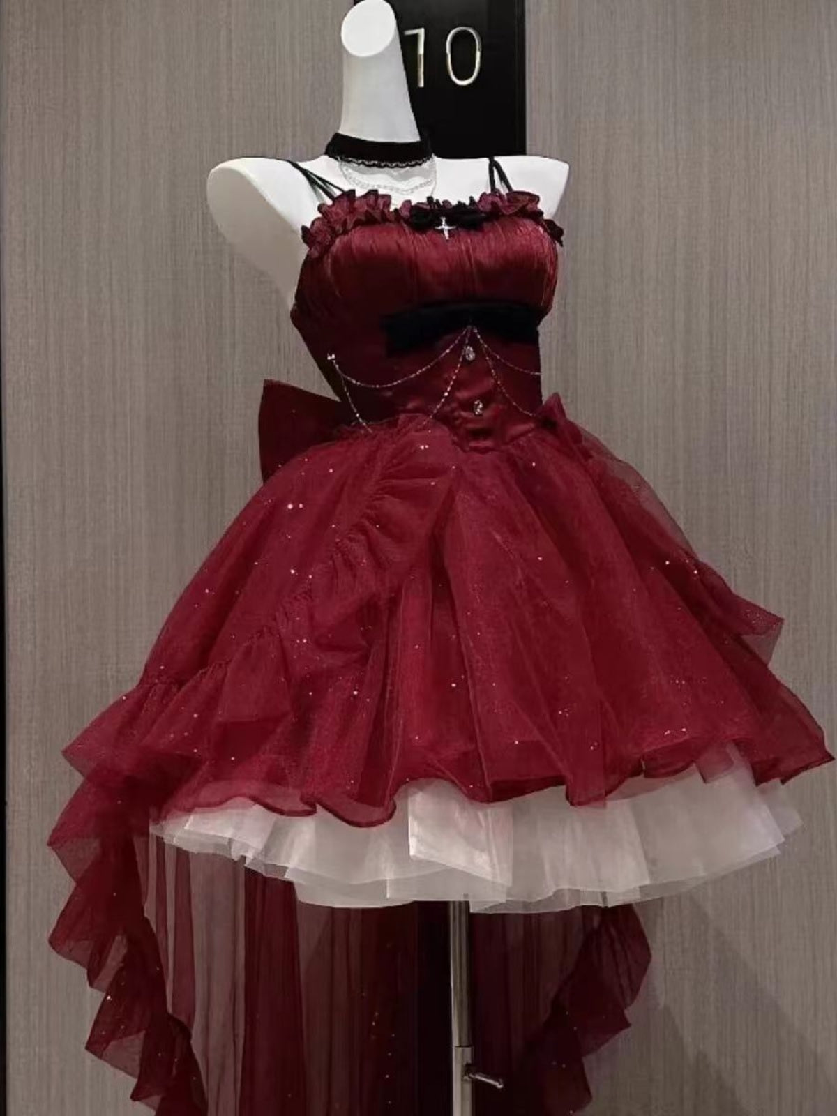 Vestido gótico de fiesta con tirantes finos, color burdeos, corto, mini corsé, espalda formal, para octavo grado, vestido de lolita para secundaria, atuendos de cumpleaños, atuendo de lolita DH1640