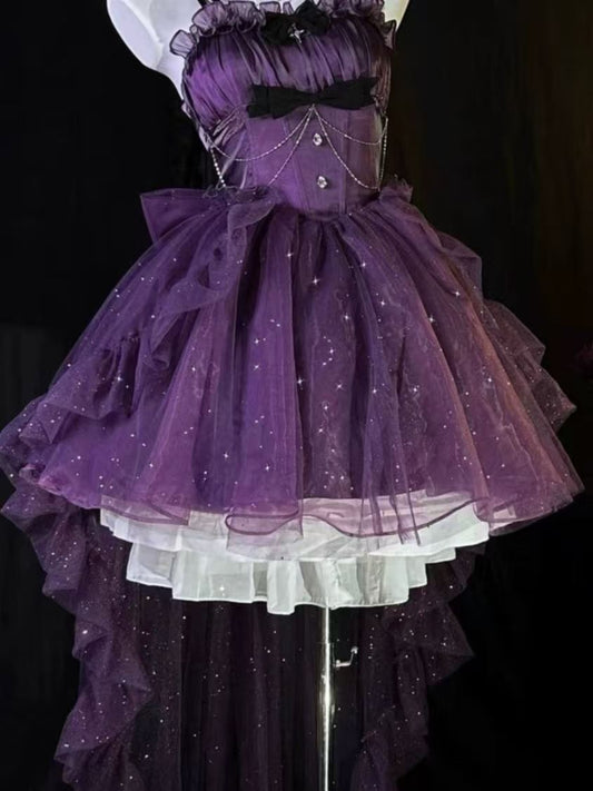 Vestido de fiesta gótico con tirantes finos, color uva, corto, mini, formal, para octavo grado, cóctel, escuela secundaria, estilo Hoco, vestido Lolita DH1641
