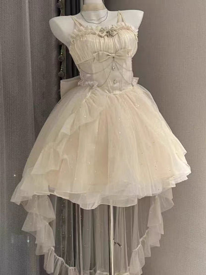 Vestido gótico de fiesta con tirantes finos color marfil, vestido formal de 8.º grado para regreso a casa, vestido de lolita para secundaria, vestido de cumpleaños, atuendos de lolita DH1642