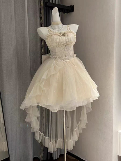 Vestido gótico de fiesta con tirantes finos color marfil, vestido formal de 8.º grado para regreso a casa, vestido de lolita para secundaria, vestido de cumpleaños, atuendos de lolita DH1642