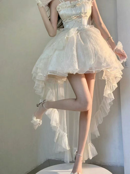 Vestido gótico de fiesta con tirantes finos color marfil, vestido formal de 8.º grado para regreso a casa, vestido de lolita para secundaria, vestido de cumpleaños, atuendos de lolita DH1643