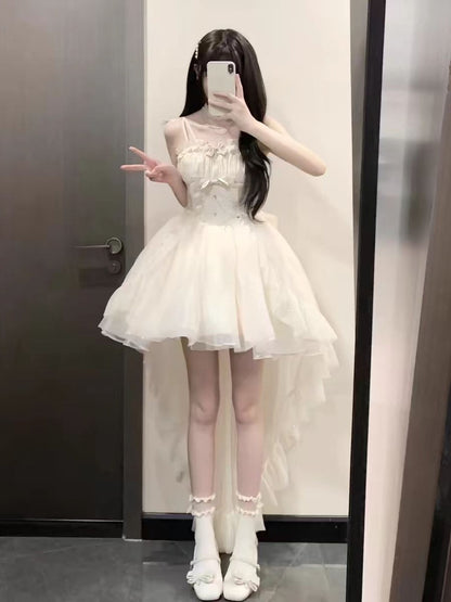 Vestido gótico de fiesta con tirantes finos color marfil, vestido formal de 8.º grado para regreso a casa, vestido de lolita para secundaria, vestido de cumpleaños, atuendos de lolita DH1643