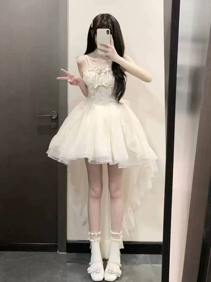 Vestido gótico de fiesta con tirantes finos color marfil, vestido formal de 8.º grado para regreso a casa, vestido de lolita para secundaria, vestido de cumpleaños, atuendos de lolita DH1643