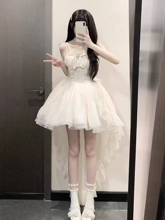 Vestido gótico de fiesta con tirantes finos color marfil, vestido formal de 8.º grado para regreso a casa, vestido de lolita para secundaria, vestido de cumpleaños, atuendos de lolita DH1643