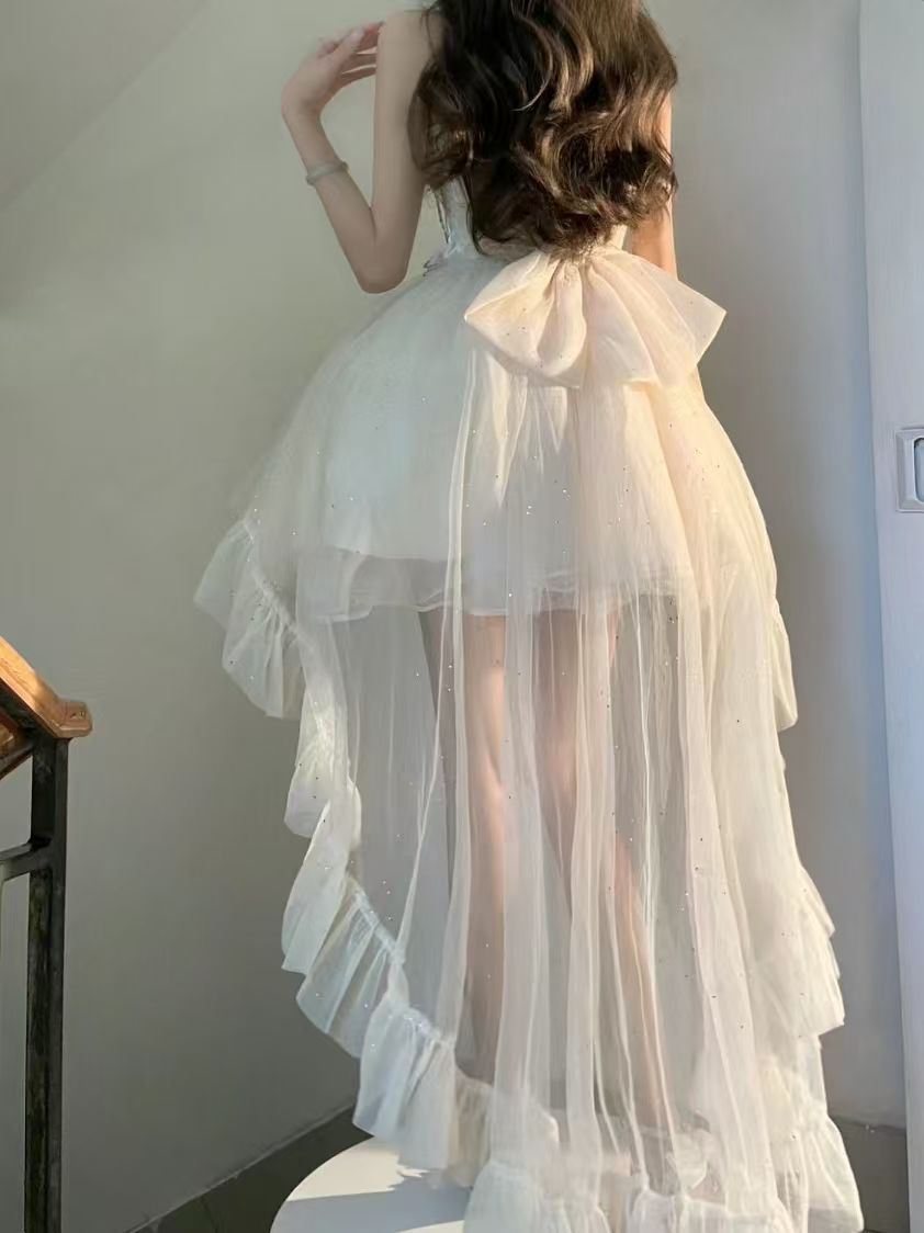 Vestido gótico de fiesta con tirantes finos color marfil, vestido formal de 8.º grado para regreso a casa, vestido de lolita para secundaria, vestido de cumpleaños, atuendos de lolita DH1643