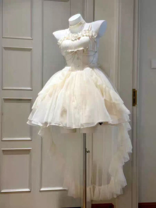 Vestido de fiesta con tirantes finos color marfil para 8.º grado, vestido de fiesta de lolita para secundaria, vestido de cumpleaños, atuendos de lolita DH1645