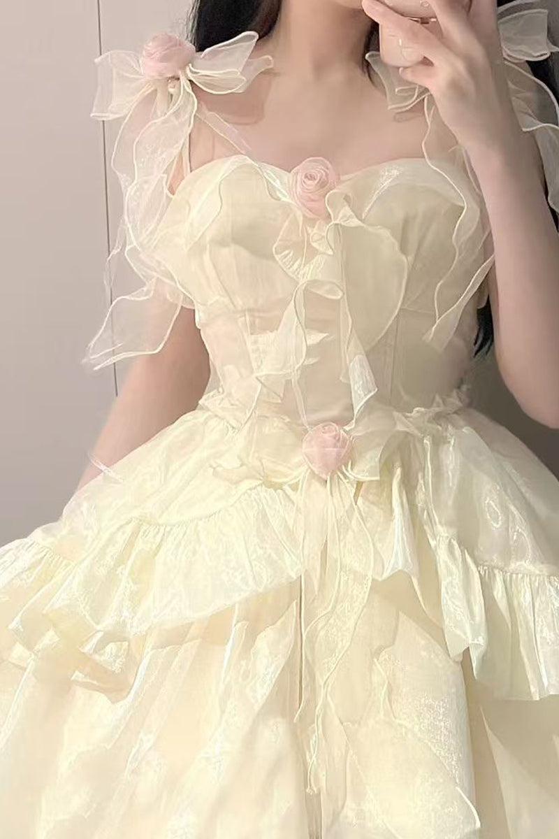 Vestido de fiesta con tirantes finos de tul color marfil para octavo grado, vestido de fiesta de graduación, vestido de lolita para secundaria, vestido de cumpleaños, atuendos de lolita DH1648
