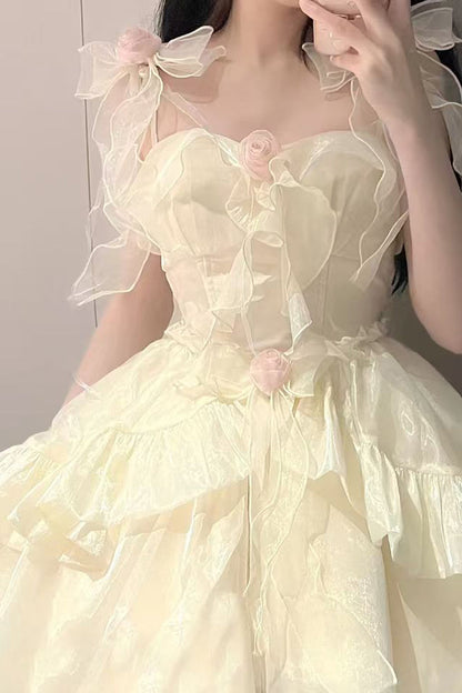 Vestido de fiesta con tirantes finos de tul color marfil para octavo grado, vestido de fiesta de graduación, vestido de lolita para secundaria, vestido de cumpleaños, atuendos de lolita DH1648