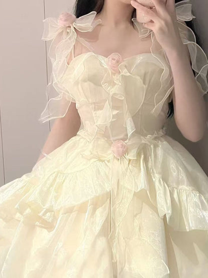 Vestido de fiesta con tirantes finos de tul color marfil para octavo grado, vestido de fiesta de graduación, vestido de lolita para secundaria, vestido de cumpleaños, atuendos de lolita DH1648