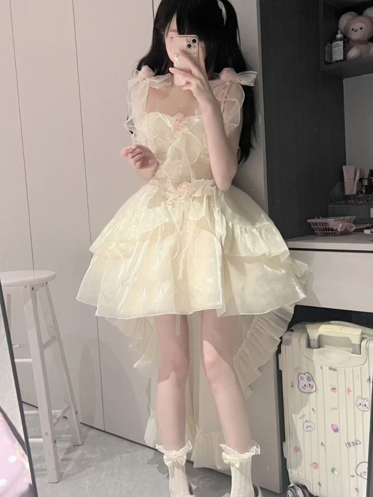 Vestido de fiesta con tirantes finos de tul color marfil para octavo grado, vestido de fiesta de graduación, vestido de lolita para secundaria, vestido de cumpleaños, atuendos de lolita DH1648