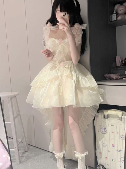 Vestido de fiesta con tirantes finos de tul color marfil para octavo grado, vestido de fiesta de graduación, vestido de lolita para secundaria, vestido de cumpleaños, atuendos de lolita DH1648
