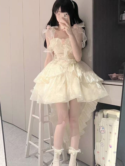 Vestido de fiesta con tirantes finos de tul color marfil para octavo grado, vestido de fiesta de graduación, vestido de lolita para secundaria, vestido de cumpleaños, atuendos de lolita DH1648