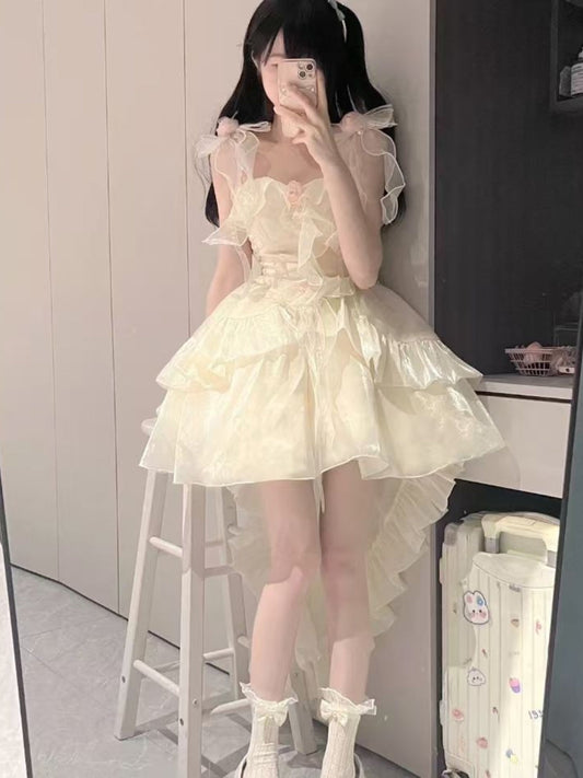 Vestido de fiesta con tirantes finos de tul color marfil para octavo grado, vestido de fiesta de graduación, vestido de lolita para secundaria, vestido de cumpleaños, atuendos de lolita DH1648