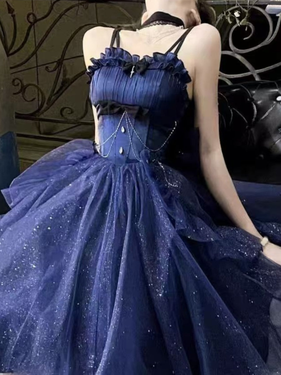 Sweet High Low Spaghetti Straps Tulle Navy Blue Gotica Formal 8th Grade Homecoming Dresses Middle School Lolita Dress Hoco Outfits Lolita Outfits DH1649