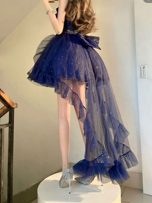 Cute French Style Ladies Fairy Spaghetti Straps Tulle Navy Blue Gotica Formal 8th Grade Homecoming Dresses Middle School Lolita Dress Hoco Outfits Lolita Outfits DH1651