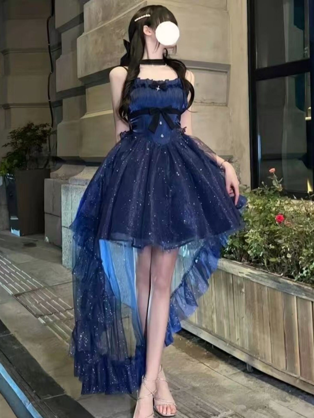 Cute French Style Ladies Fairy Spaghetti Straps Tulle Navy Blue Gotica Formal 8th Grade Homecoming Dresses Middle School Lolita Dress Hoco Outfits Lolita Outfits DH1651