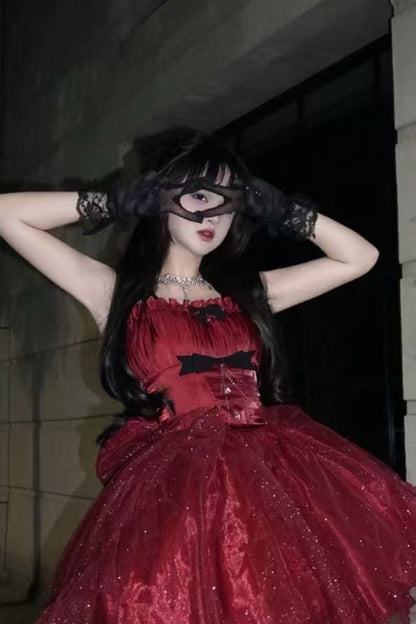Vestido gótico de fiesta con tirantes finos, color burdeos, corto, mini corsé, espalda formal, para octavo grado, vestido de lolita para secundaria, atuendos para 18.º cumpleaños, atuendo de lolita DH1653