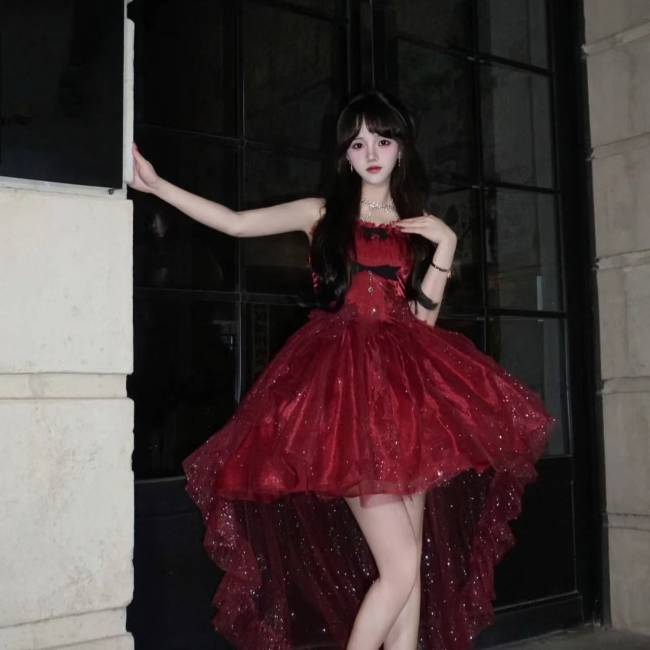Vestido gótico de fiesta con tirantes finos, color burdeos, corto, mini corsé, espalda formal, para octavo grado, vestido de lolita para secundaria, atuendos para 18 cumpleaños, atuendo de lolita DH1654