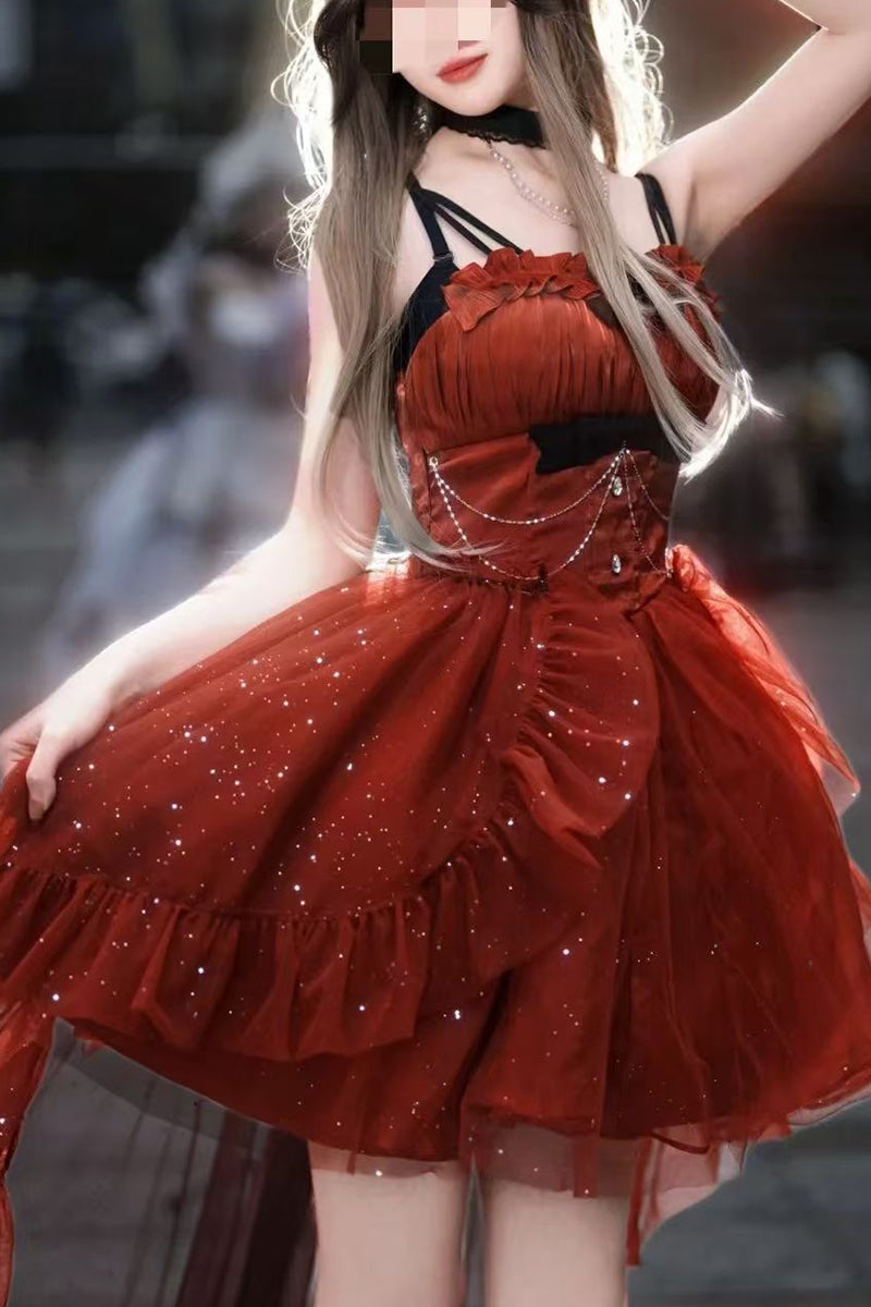 Vestido gótico de fiesta con tirantes finos, color burdeos, corto, mini corsé, espalda formal, para octavo grado, vestido de lolita para secundaria, atuendos para 18 cumpleaños, atuendo de lolita DH1654