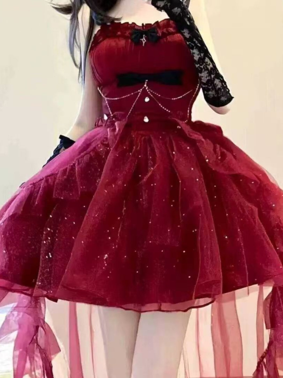 Vestido gótico de fiesta con tirantes finos, color burdeos, corto, mini corsé, espalda formal, para octavo grado, vestido de lolita para secundaria, atuendos para 18 cumpleaños, atuendo de lolita DH1654