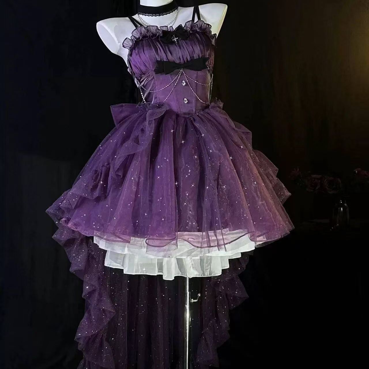 Vestido gótico de fiesta con tirantes finos, morado, corto, mini, formal, para octavo grado, cóctel, escuela secundaria, estilo Hoco, vestido Lolita DH1656