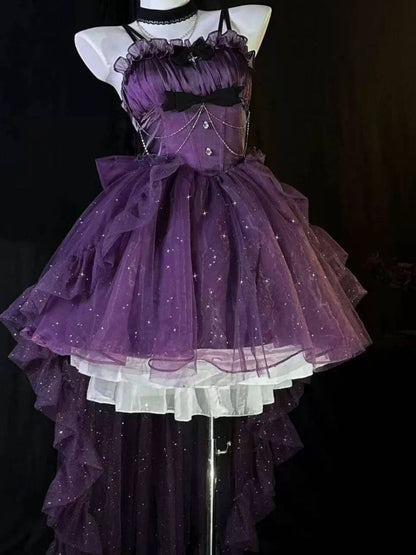 Vestido gótico de fiesta con tirantes finos, morado, corto, mini, formal, para octavo grado, cóctel, escuela secundaria, estilo Hoco, vestido Lolita DH1656