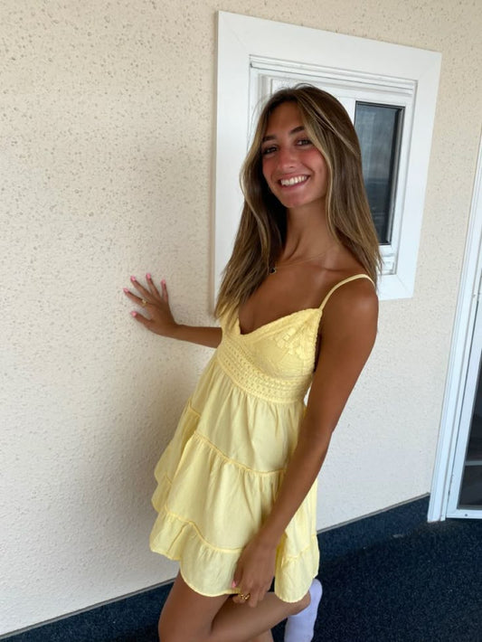 Cute A Line Spaghetti Straps Yellow Mini Short Formal 8th Grade Homecoming Dresses Middle School Semi Formal Hoco Dress Cocktail Outfits DH1673