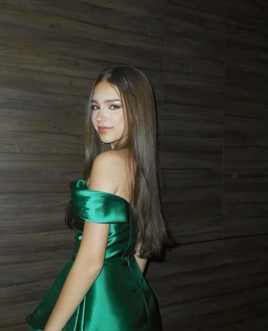 Unique Hoco Dresses A Line Off The Shoulder Short Dark Green Satin Mini Formal 8th Grade Homecoming Dresses Middle School 18th Birthday Outfits Hoco Outfit DH1698
