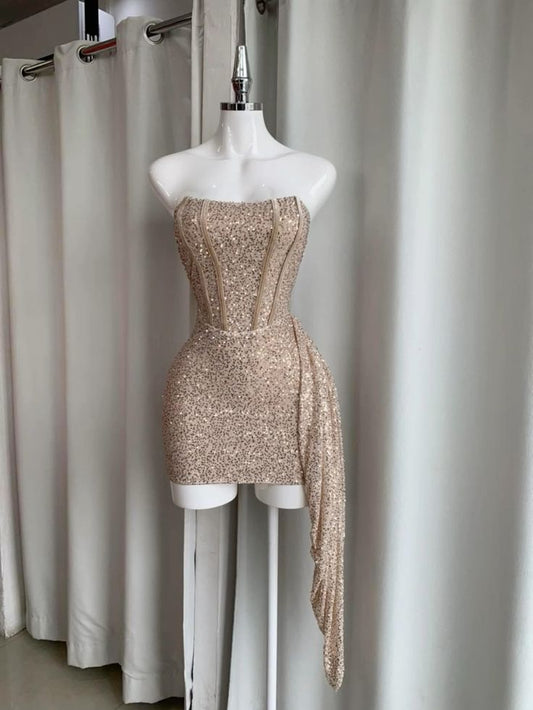 Bonitos vestidos de fiesta cortos de verano para octavo grado, sin tirantes, con lentejuelas, para escuela secundaria, color negro, DH17