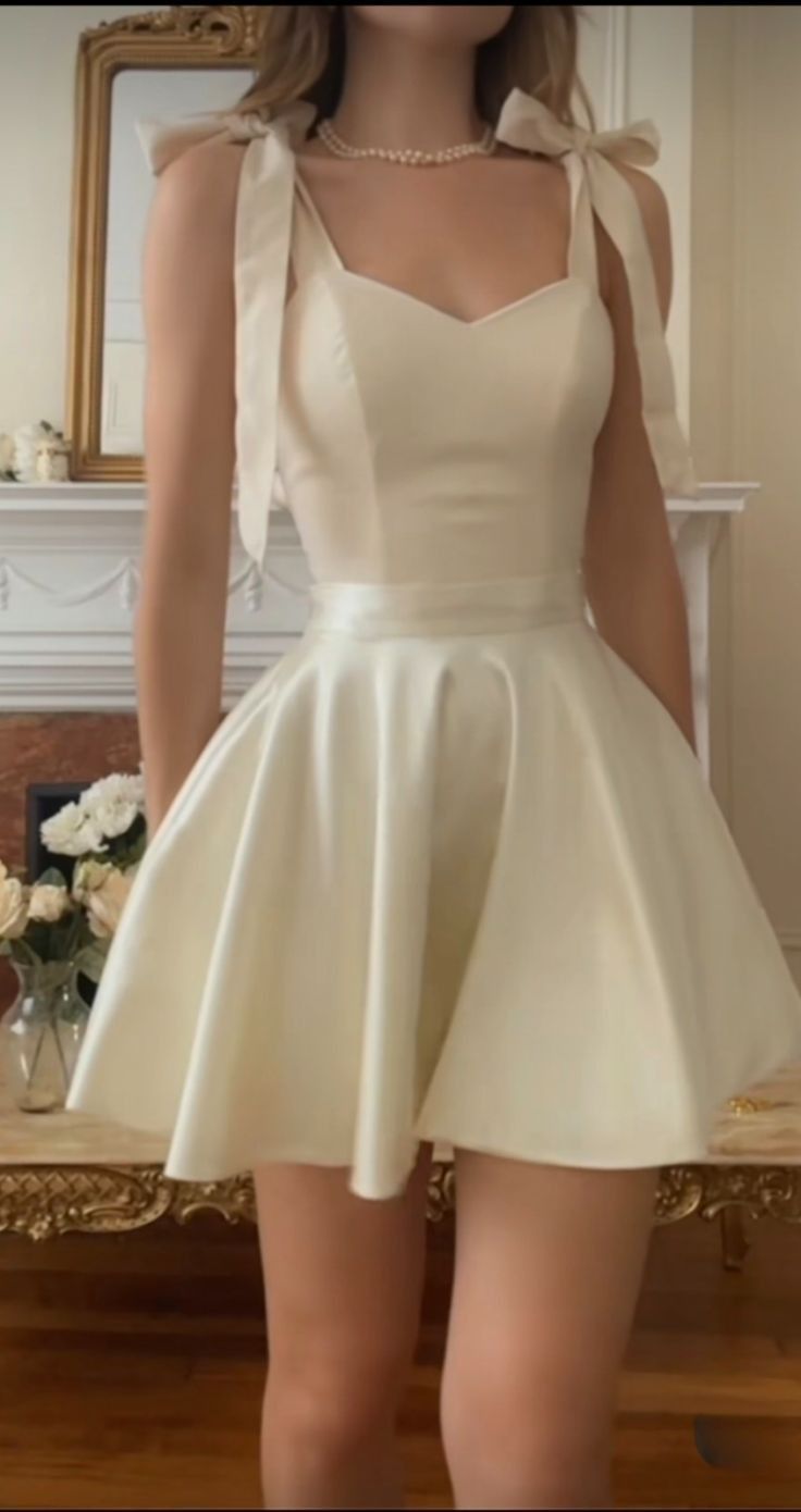 Modest A line Spaghetti Straps Ivory Satin Short Formal 8th Grade Homecoming Dresses Middle School Semi Mini Formal Hoco Dress Hoco Court Dresses DH1711