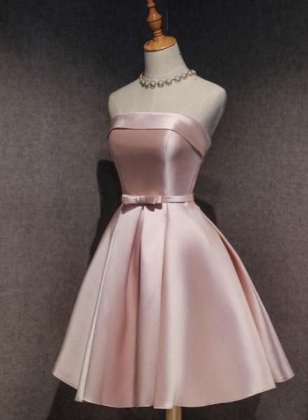 Vestidos Hoco únicos, corte A, sin tirantes, cortos, de satén rosa, minivestidos formales para el regreso a casa de octavo grado, atuendos para el 18.º cumpleaños de secundaria, atuendo Hoco DH1713